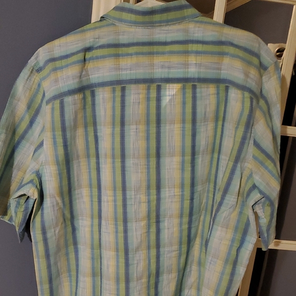 4/$20 Men's Blue and Green Striped Shirt - Picture 3 of 7